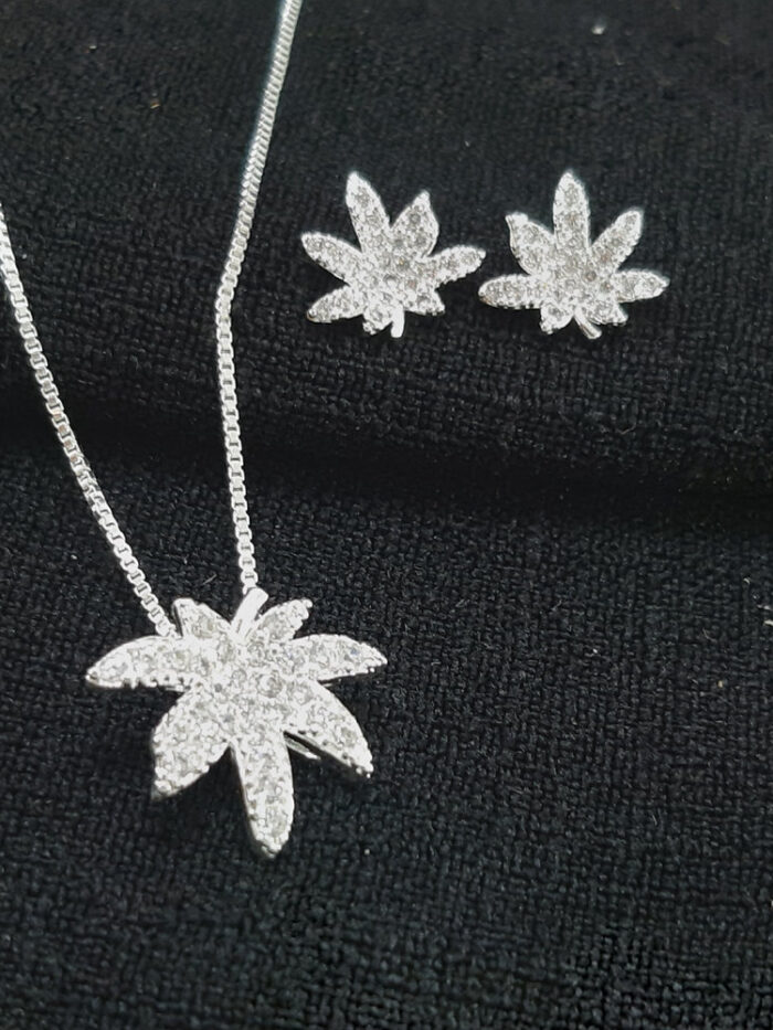 Conjunto folha de outono cravejada