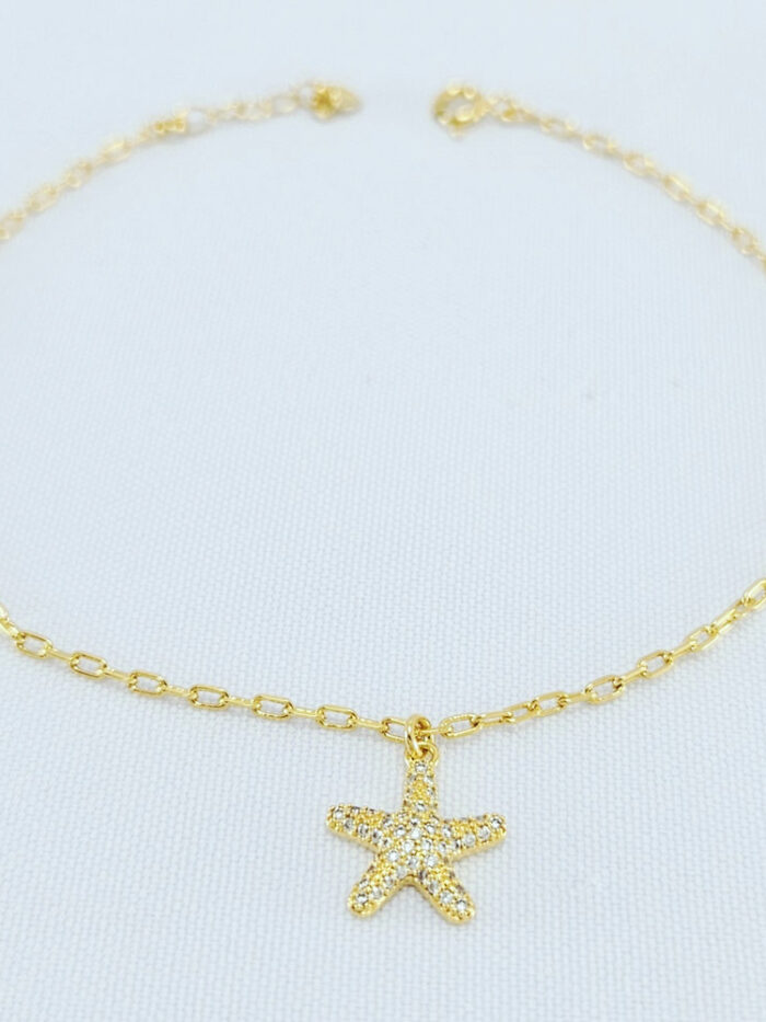 Tornozeleria com estrela do mar cravejada