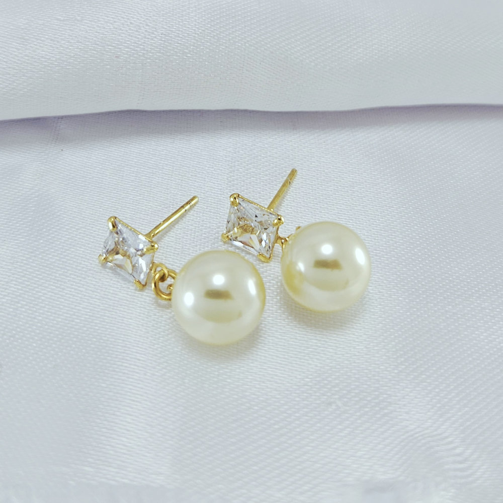 Brinco pedra cristal pêndulo pérola