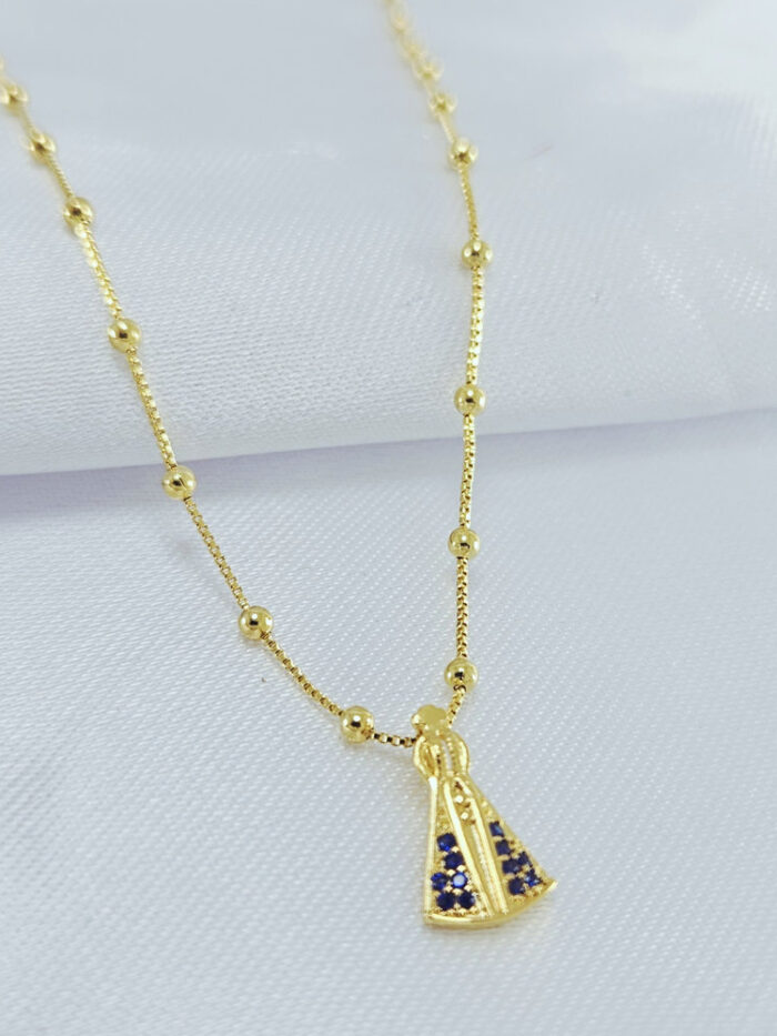 Gargantilha choker Nossa Senhora de Fatima com bolinhas lisas