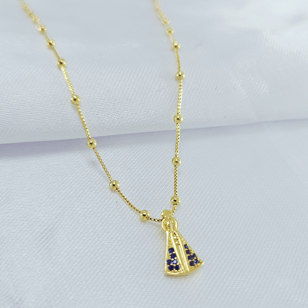 Gargantilha choker Nossa Senhora de Fatima com bolinhas lisas