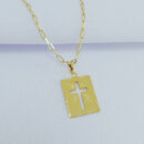 Gargantilha masculina pingente quadrado cruz vazada