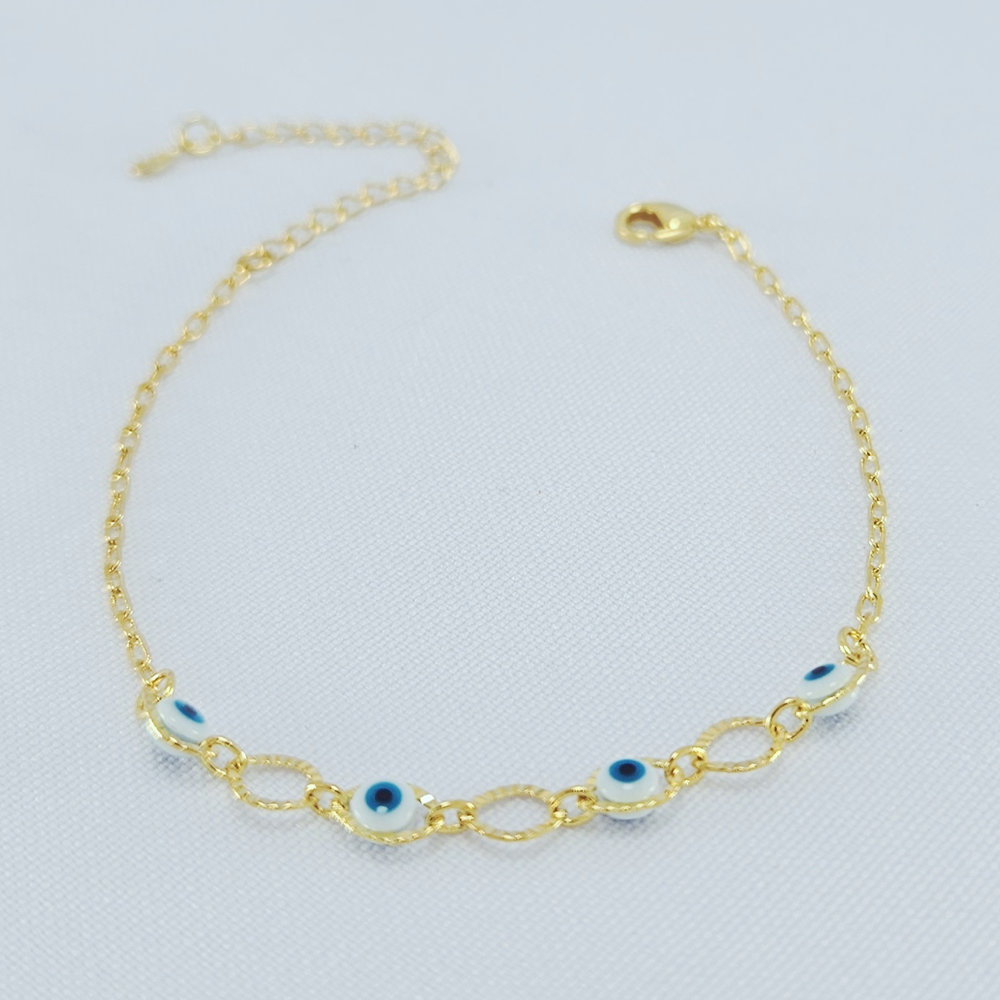Pulseira elos ovais vazados detalhe olho grego