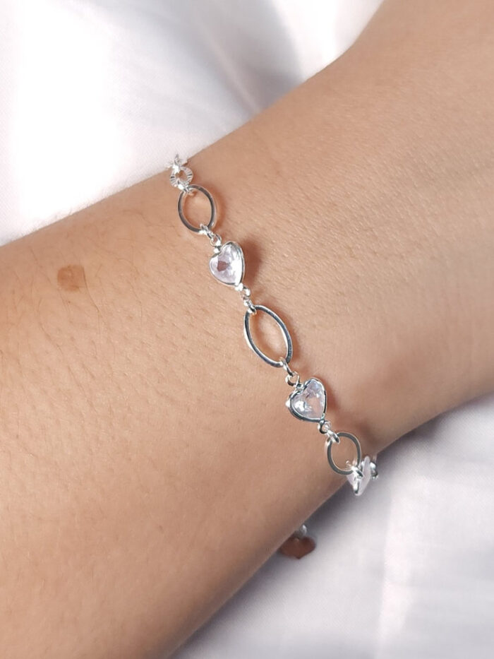 Pulseira elos ovais com pedra coração cristal