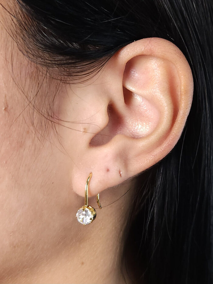 Brinco gancho com pedra cristal