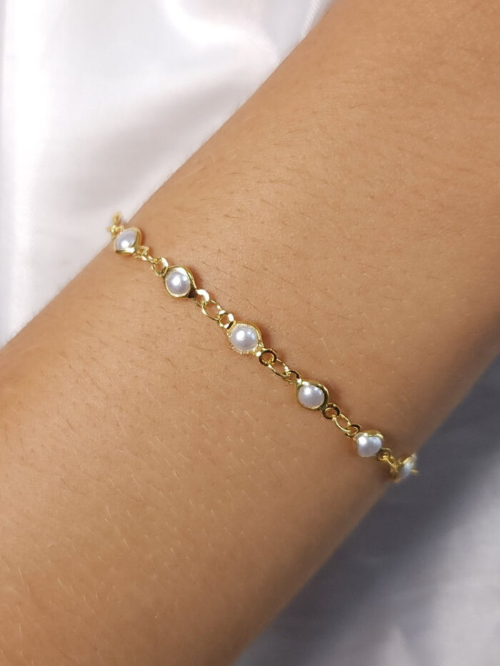 Pulseira pérola com elos ovais