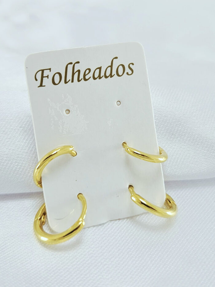 Brinco argola duplo liso dourado