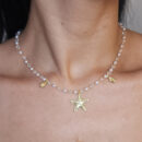 Gargantilha pérola com pedras de cristal,búzios e pingente estrela do mar