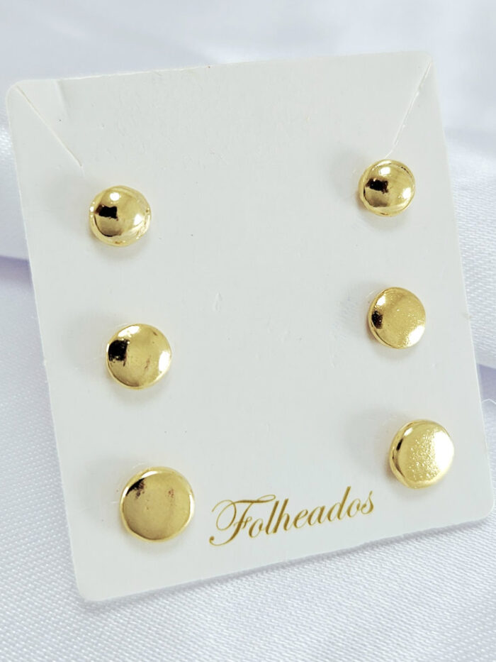 Trio de brincos circulos dourado