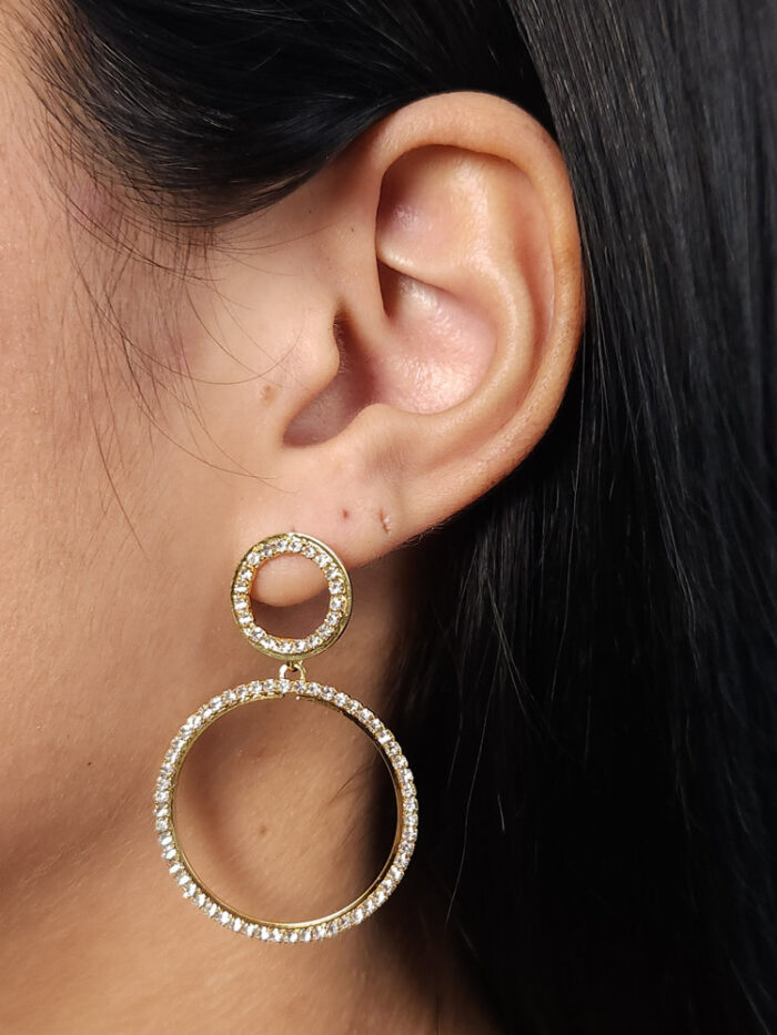 Brinco círculo duplo cravejado
