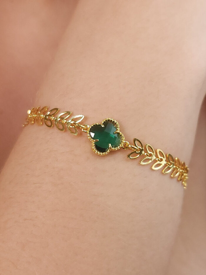 Pulseira elo flor vazada com trevo