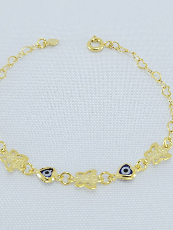 Pulseira com borboletas olho grego e  coração