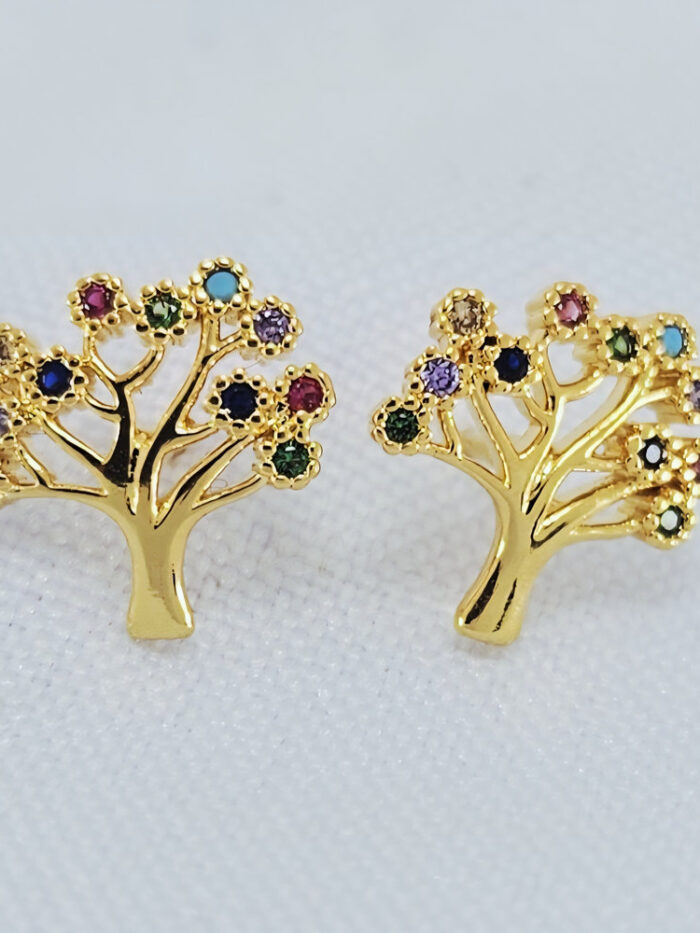 Brinco árvore da vida pedras coloridas