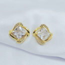 Brinco cristal quadrado com borda lisa e cravejada