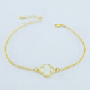 Pulseira elos português com trevo esmaltado borda detalhada