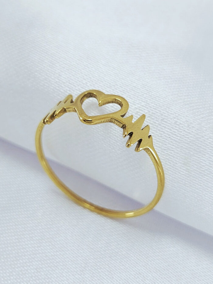 Anel coração vazado com batimentos