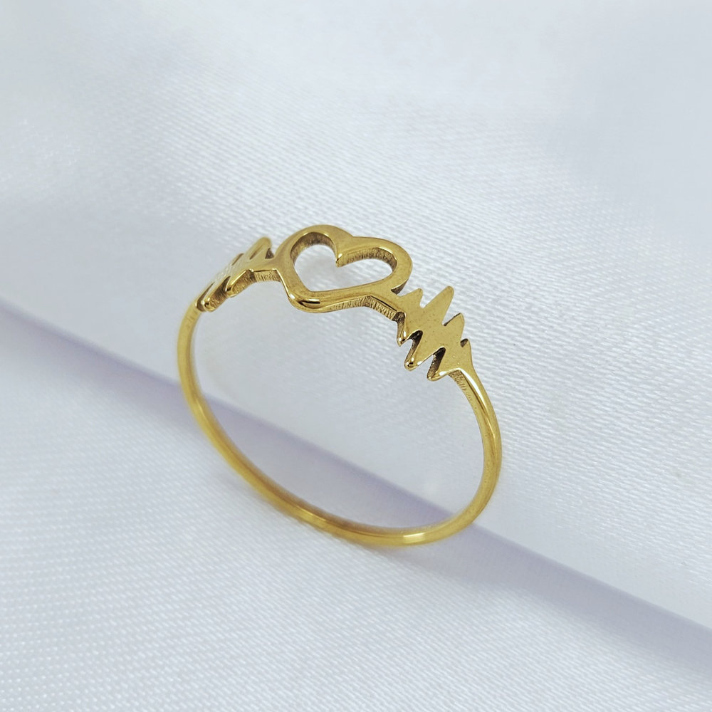 Anel coração vazado com batimentos