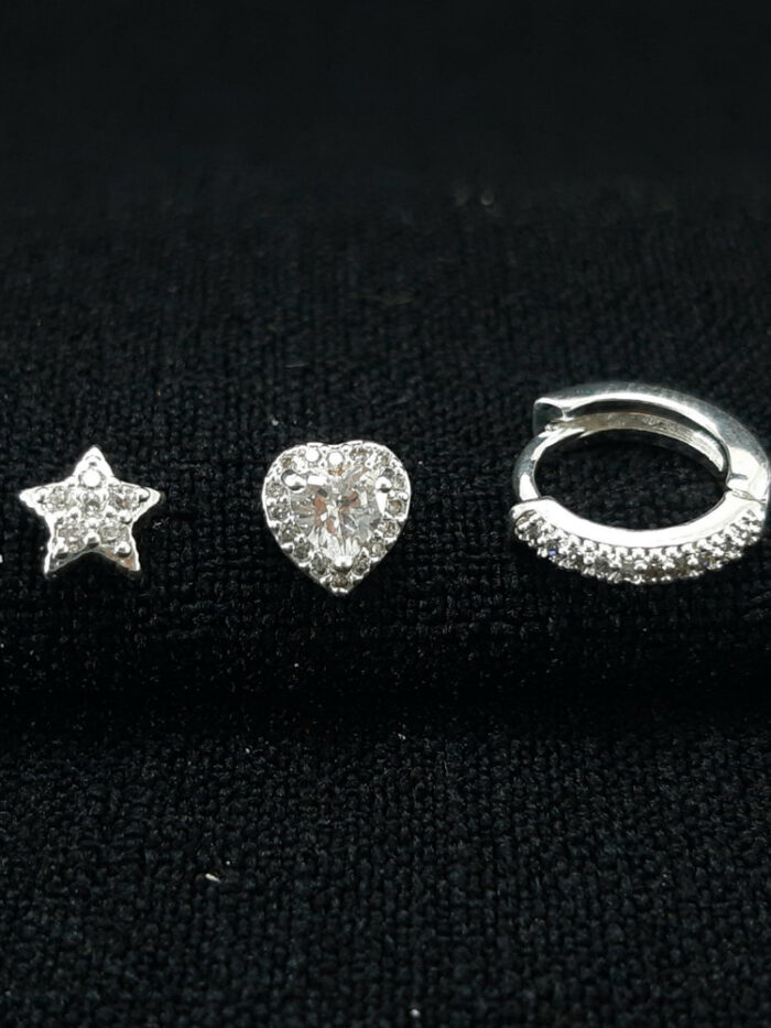 Trio de brincos com argola cravejada