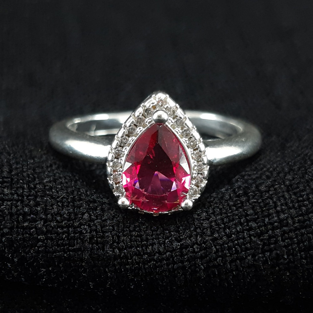 Anel gota rosa borda cravejado - Imagem 2