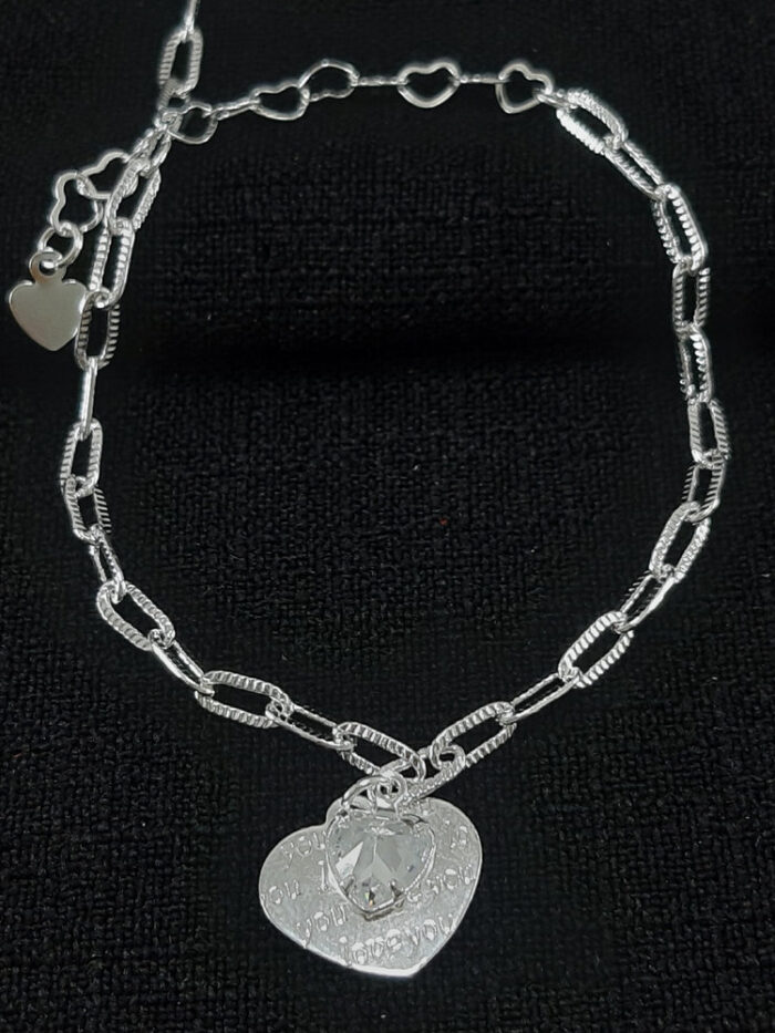 Pulseira elos cartier com coração cristal e detalhado