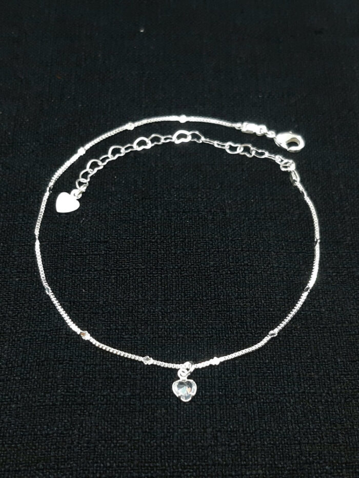 Tornozeleira pedra cristal formato coração