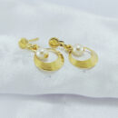 Brinco pêndulo circulo liso com detalhe pérola