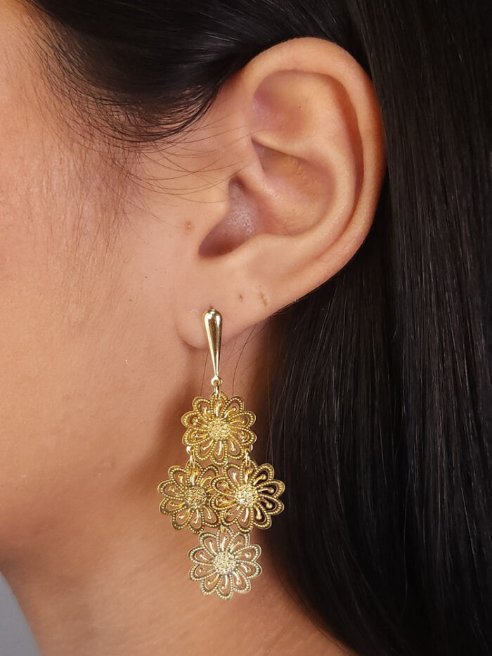 Brinco flores detalhadas vazadas