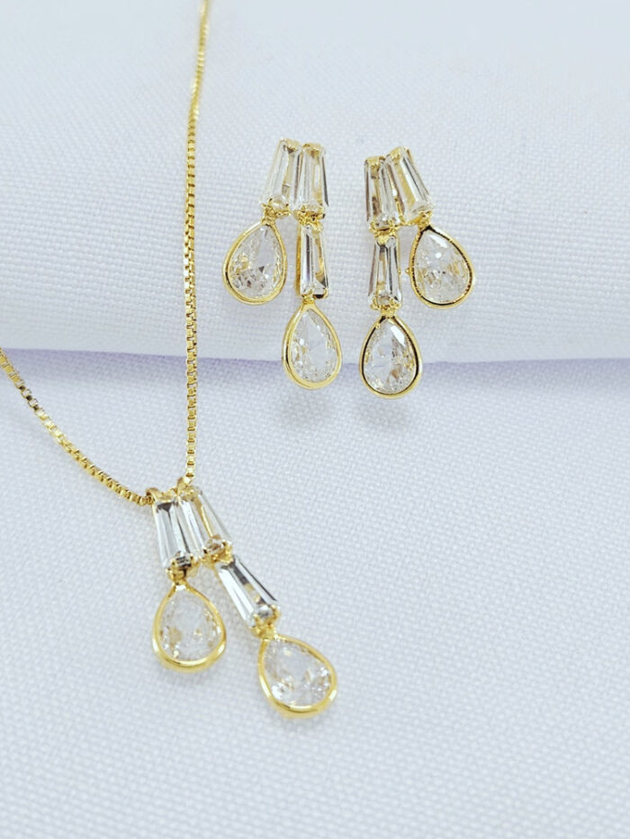 Conjunto pedra baguete detalhe gota