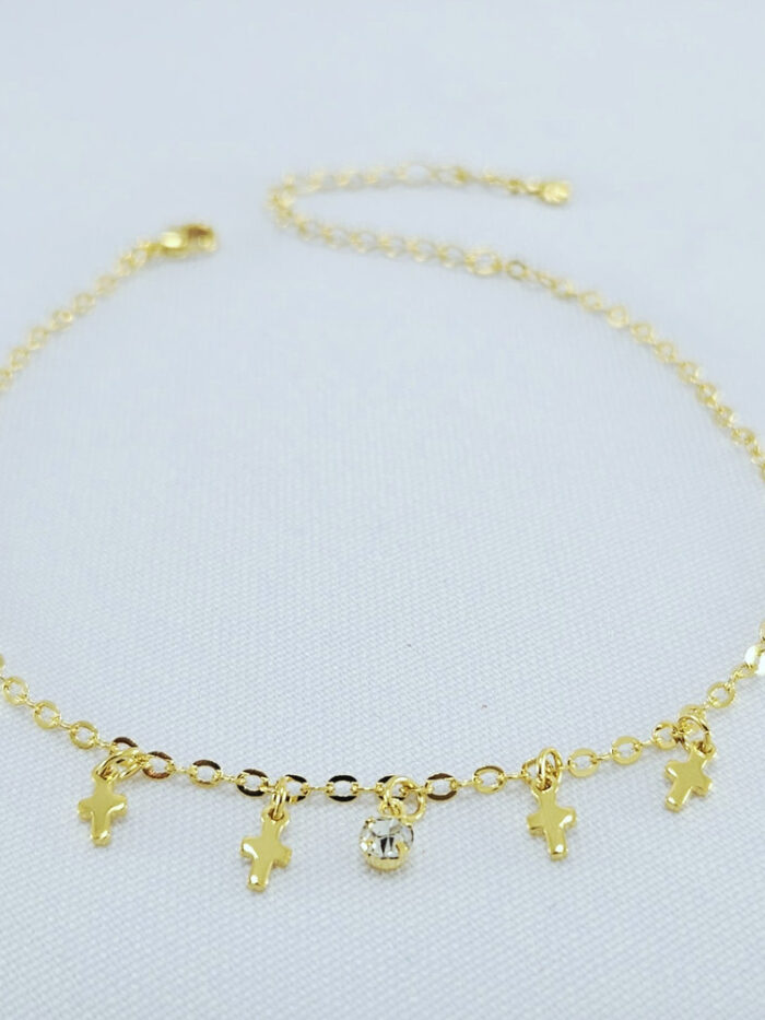 Tornozeleira com pêndulos cruz e ponto de luz