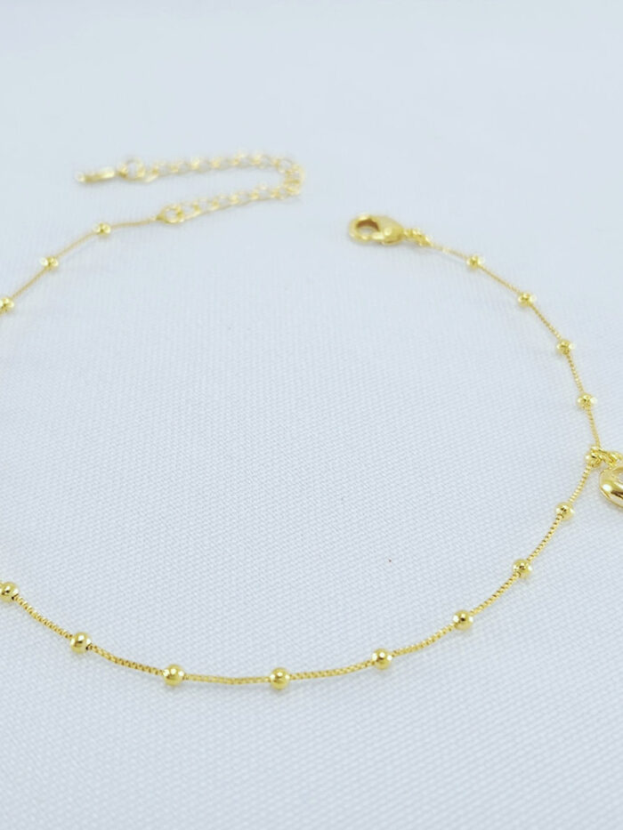 Tornozeleira veneziana com bolinhas pêndulo coração cristal