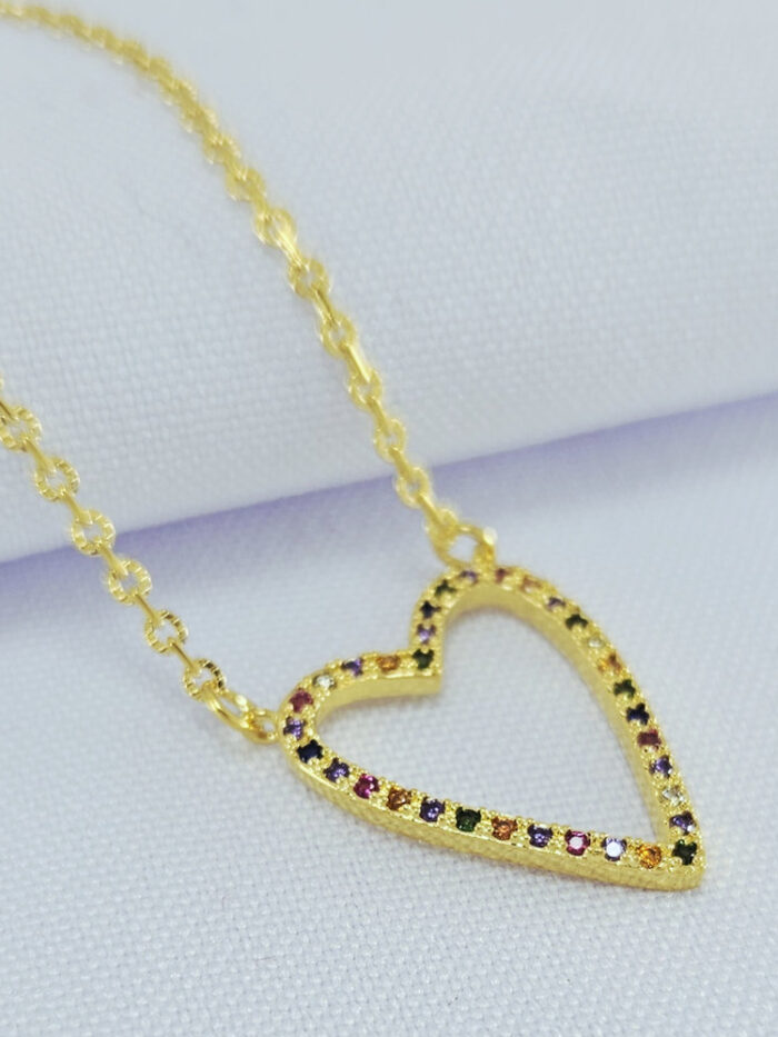 Gargantilha coração cravejado colorido