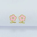 Brinco infantil flor rosa esmaltado
