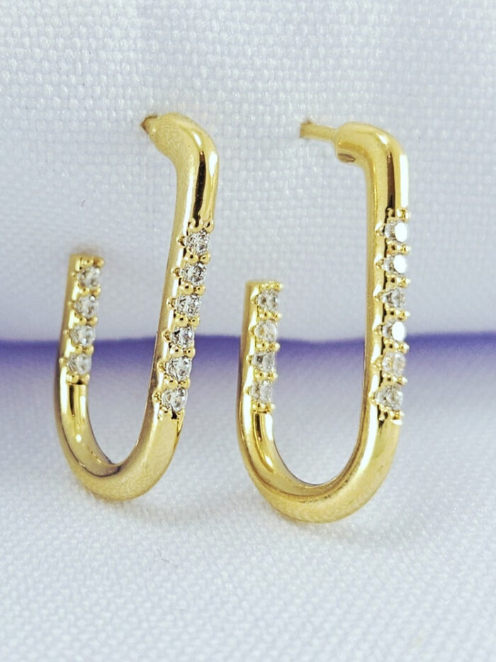 Brinco estilo gancho fio cravejado