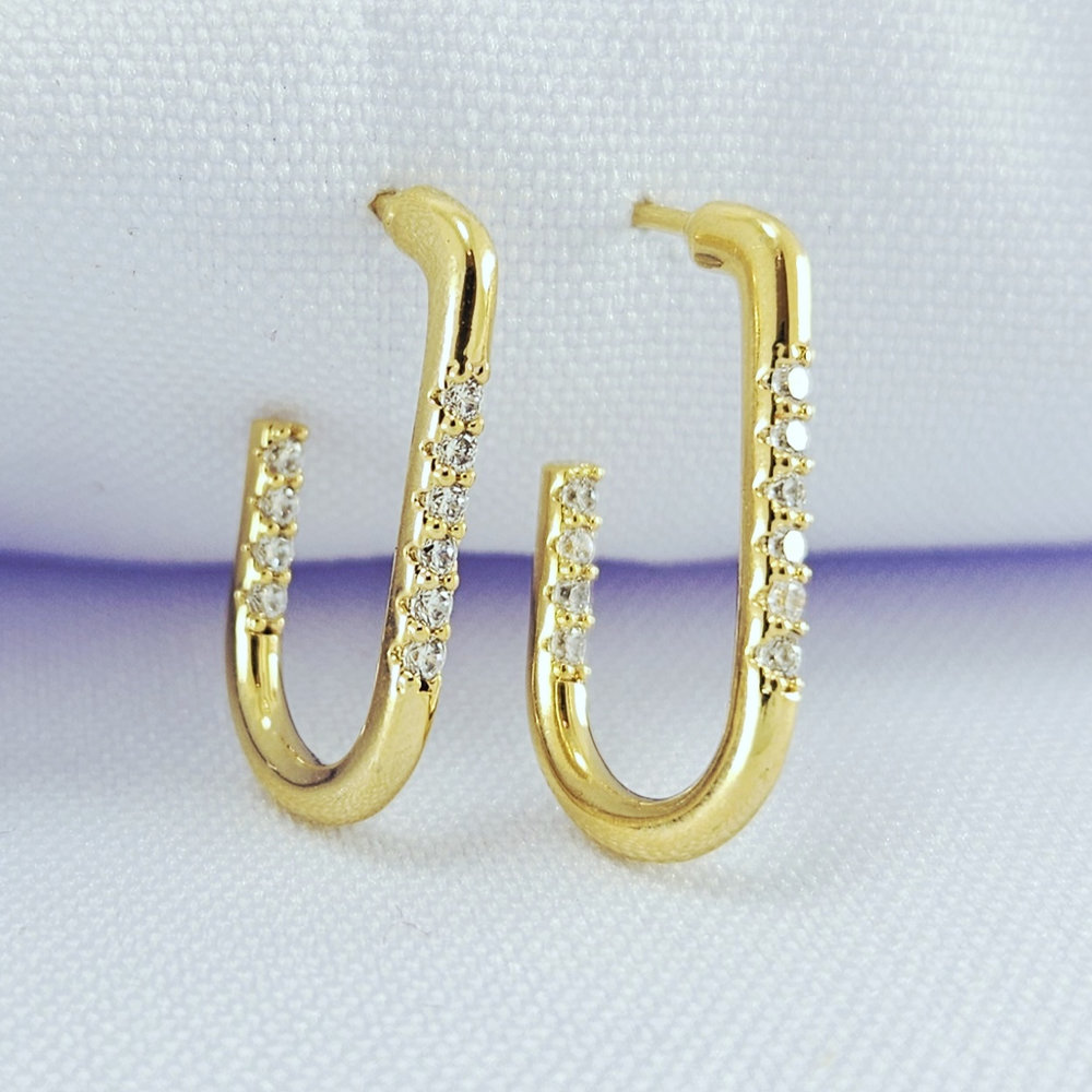 Brinco estilo gancho fio cravejado