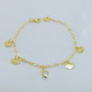 Pulseira infantil corações chapeados e cristal pêndulo