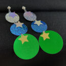 Brinco circulos holográficos verde com estrela