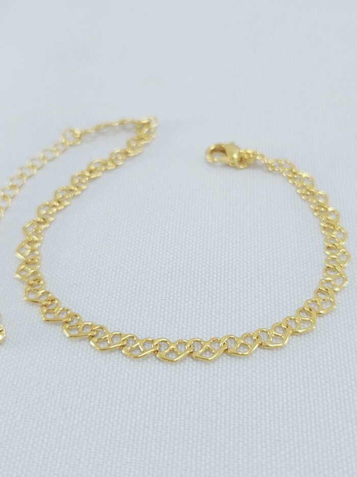 Pulseira elos corações entrelaçados