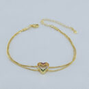 Pulseira coração cravejado fio duplo