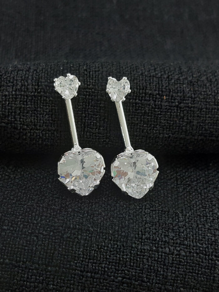 Brinco  coração pedra cristal dois em um