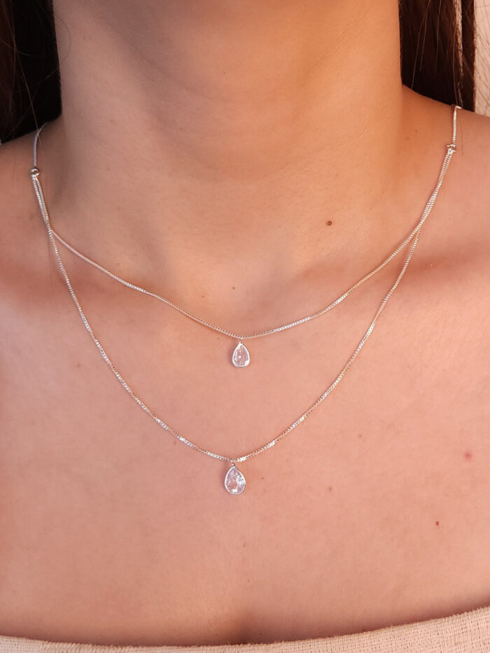 Gargantilha dupla gota cristal