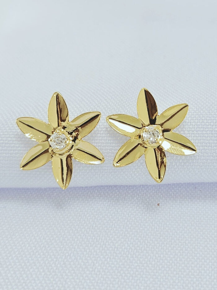 Brinco flor base lisa com ponto de luz.