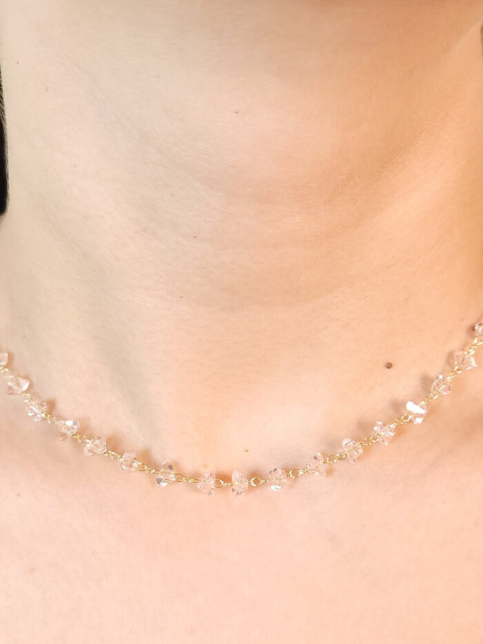 Gargantilha chocker com pedras rosé