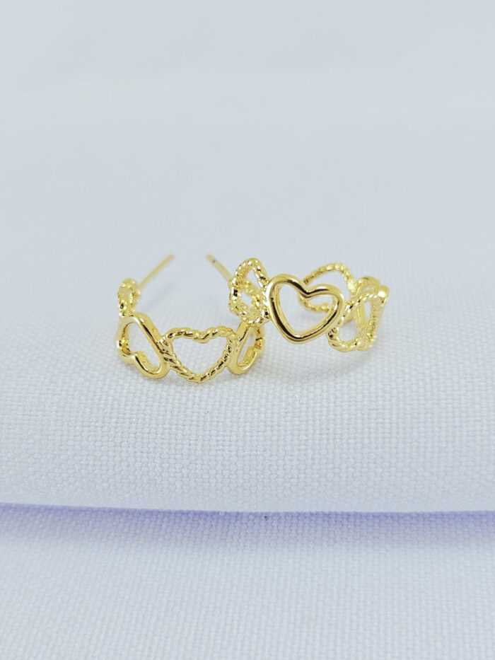 Argola fios corações lisos e trançados