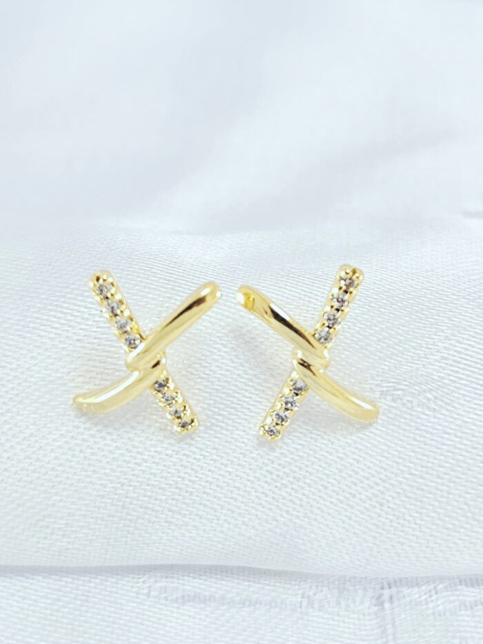 Brinco entrelaçado detalhe cravejado