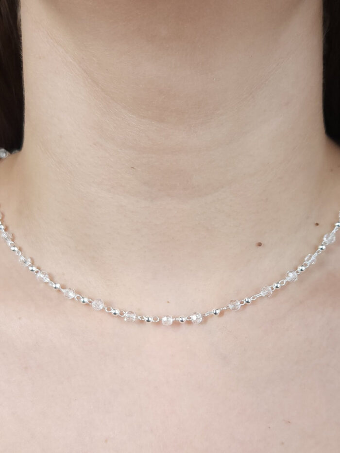 Gargantilha chocker com bolas cristal e prateado