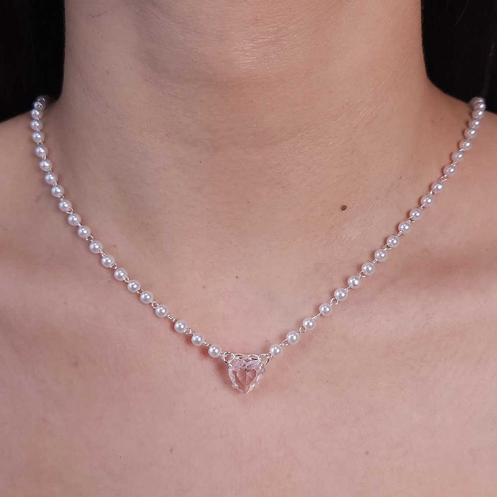 Gargantilha choker pérolas com coração - Imagem 2