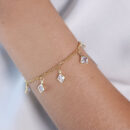 Pulseira pêndulo pedra cristal borda dourada