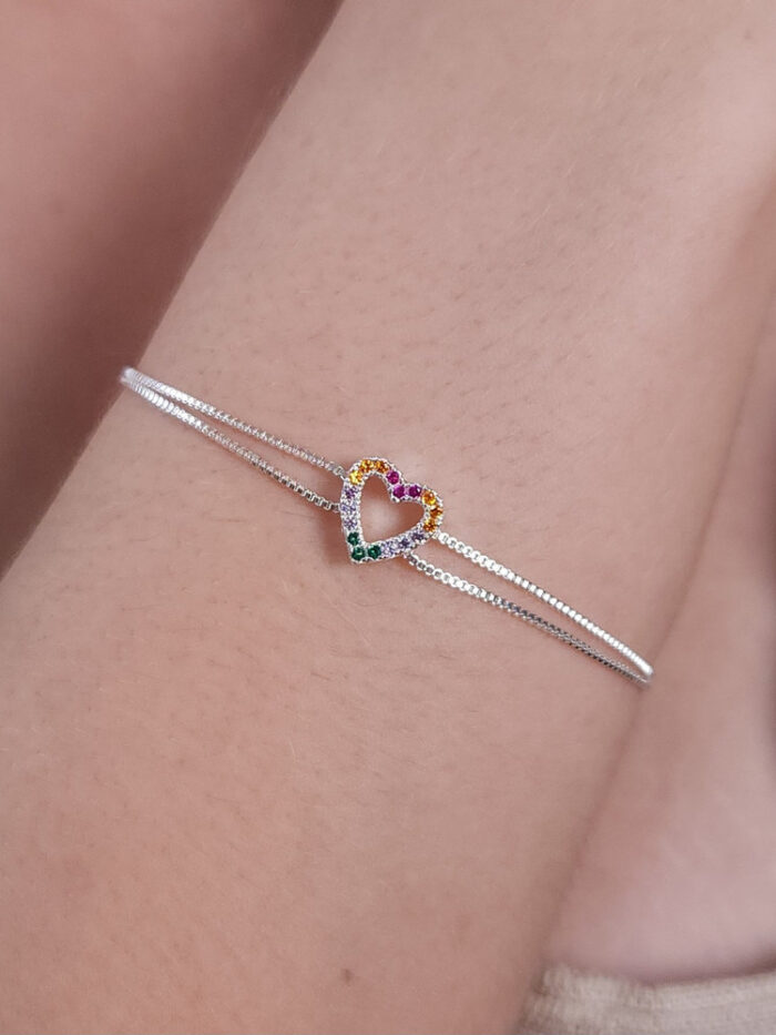 Pulseira dupla coração colorido