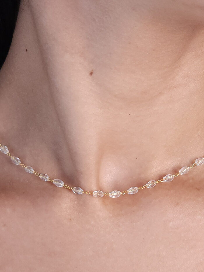 Gargantilha choker pedra oval cristal
