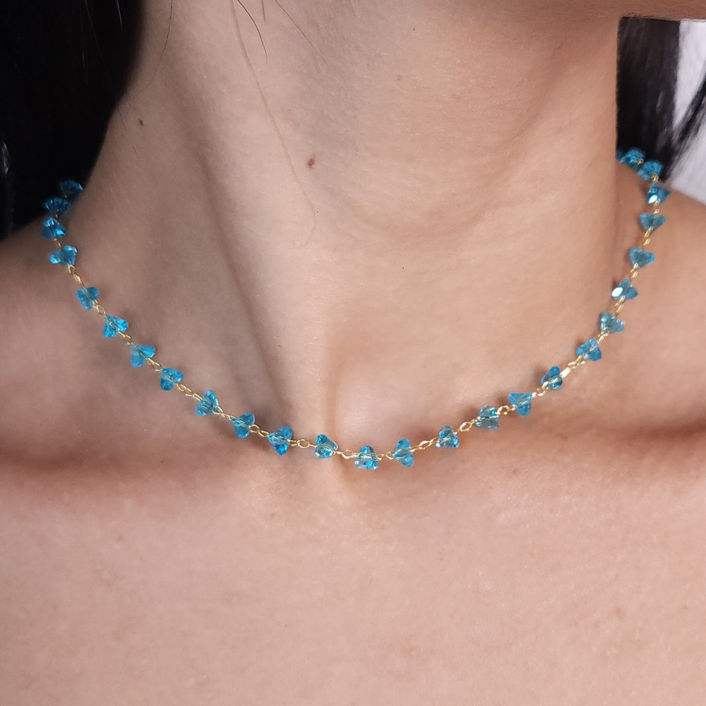 Gargantilha choker azul turquesa